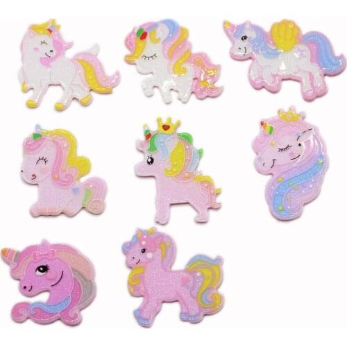 Acrylic Glitter Unicorn Planar Flatback Resin Cabochon For Phone Decoration Embellishments Craft DIY Accessories