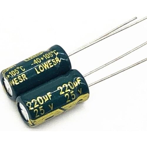 50pcs/lot p25 25V 220UF Low ESR/Impedance high frequency aluminum electrolytic capacitor size 6*12 220UF25V 20