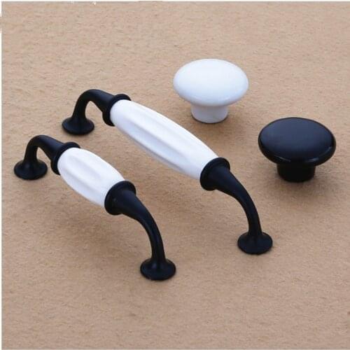 American matte black and white ceramic handle European wardrobe door handle Nordic cabinet drawer cabinet modern minimalist