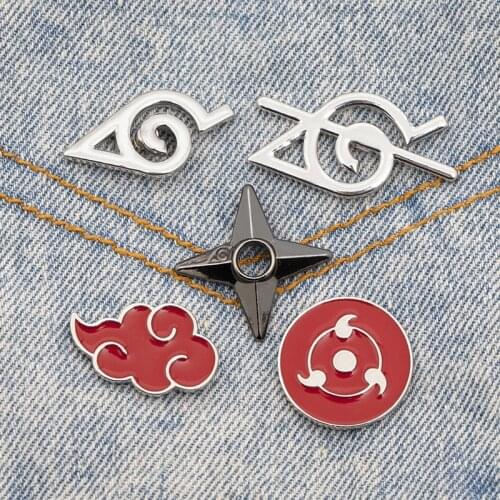 Naruto Series Peripheral Brooch Cartoon Akatsuki Writing Round Eye Rebellion Naruto Logo Shuriken Badge Baby Shower Decorations