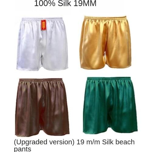 19 MM 100% Mulberry Silk Beach Pants Men Casual Short Pants Home Silk Panties Pajama Pants Large Size Men Underwear