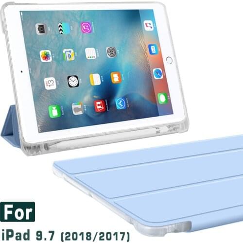 With Pencil holder Case For new iPad 9.7 2018 2017 flip le ather cover Clear back cover For Apple iPad 9.7 inch stand Case Capa