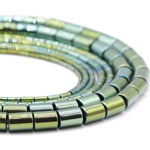 Hematite Natural Stone Cylinder Round Green Charm Spacer 4x1/5x3/6x4MM Loose Beads For Jewelry Making DIY Bracelets Accessories