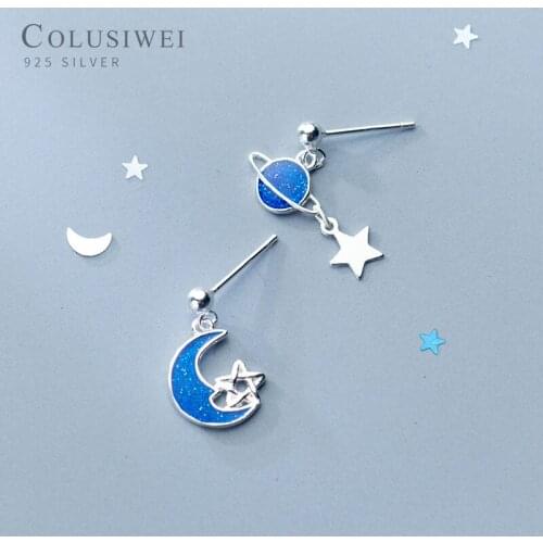 Colusiwei New Sale Genuine 925 Sterling Silver Fashion Stars Saturn Moon Drop Earrings for Women Sterling Silver Jewelry