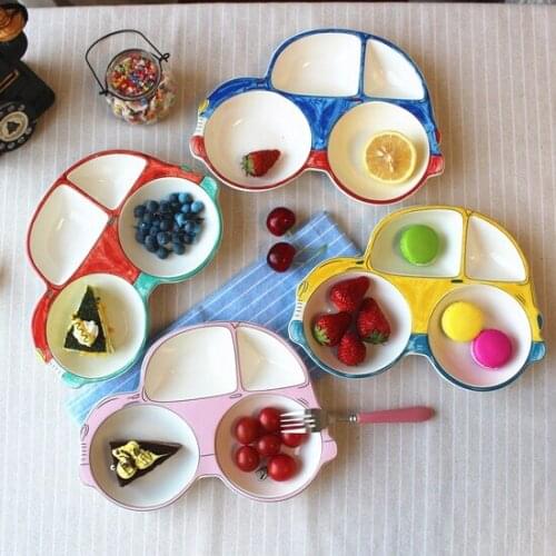 Kids Dinner Plates Platter Dish Tableware Snack Tray Cartoon Car Plane Cute Plate