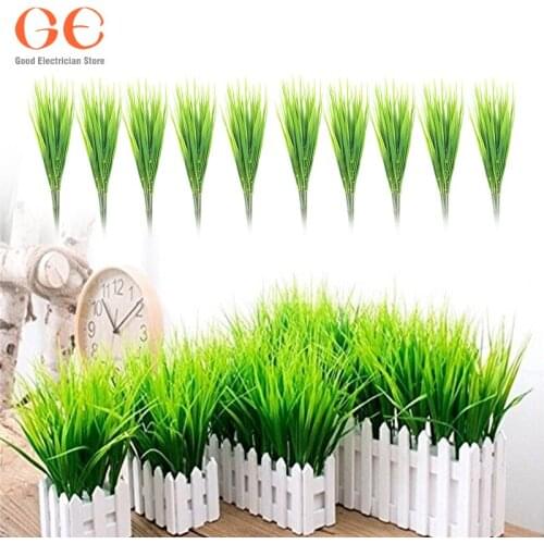 5PCS Artificial Greenery Plastic Wheat Grass Fake Leaves Shrubs Greenery Bushes Indoor Outside Home Garden Office Verandah