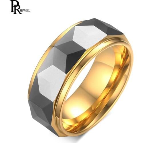 Trendy Rhombus Cut Mens Tungsten Ring Silver Color Gold Color Tone Wedding Bands Multi faceted Dome Tungsten Women Men Jewelry