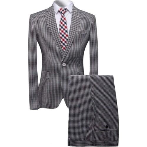 Mens suits Checkered Houndstooth Three/Two Pieces Men Dress Suits Casual Commuter office business suits(Blazer+Vest+Pants+Tie)