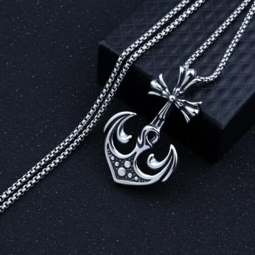 Pendant With Stainless Steel Chain For Men Vintage Cross Anchor Necklace
