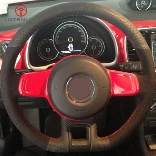 LQTENLEO Black Genuine Leather Suede DIY Hand-stitched Car Steering Wheel Cover for Volkswagen VW Beetle 2012-2016 Up 2013-2016