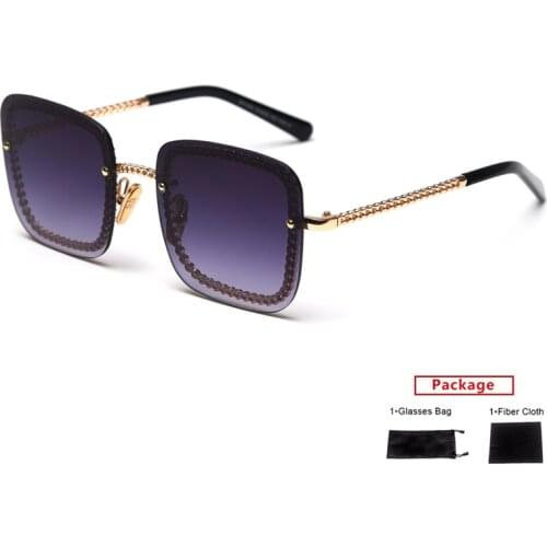 Mimiyou Squre Chain Sunglasses Women Retro Gradient Rimless Sun Glasses Men Fashion Brand Desgin UV400 Eyeglasses Shades oculos
