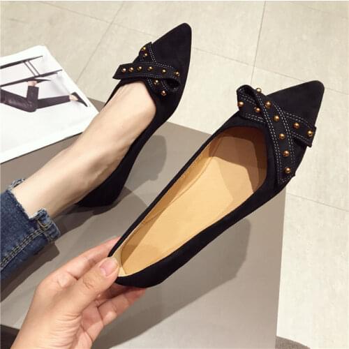 Fashion Rivet Women Shoes Ballet Flats Spring Autumn Ladies Footwear Females Slip-On Shallow Loafers Work Single Shoes Black