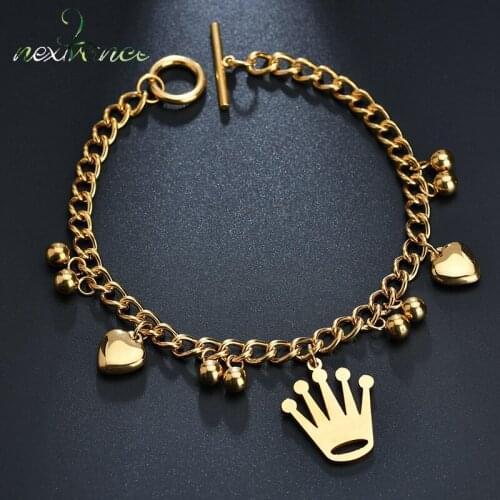 Nextvance Gold Crown Heart Pendant Bracelet Tiny Beads Link Chain Buckle Bracelet For Women Gift Bijoux Femme
