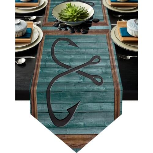 Single Claw Anchor Wood Grain Blue Table Runner Hotel Party Table Decoration Table Runners for Wedding