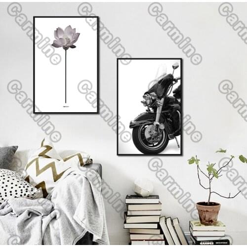 Poster Lotus Motorcycle Animal Canvas Painting and Prints Wall Art Pictures Decoration for Living Room 3Pcs Frameless Style