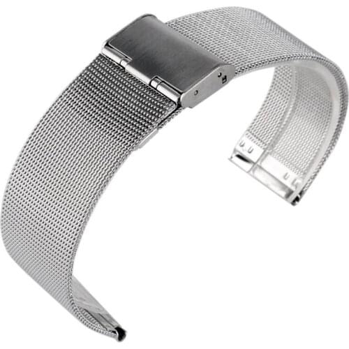 20mm 22mm Silver Stainless Steel Mesh Hook Buckle Fashion Men Women Wrist Band Watch Strap Bracelet Replacement + 2 Spring Bars
