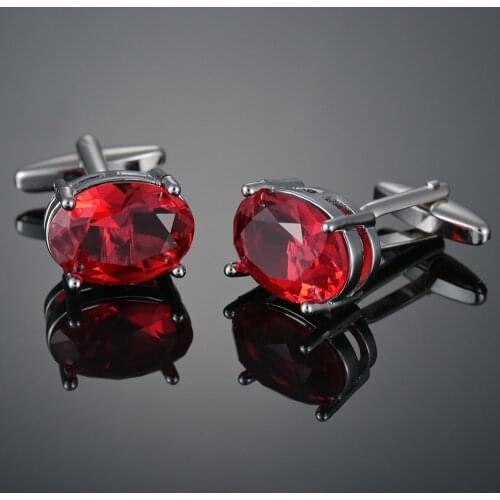 Luxury Red Crystal Acrylic Oval Cufflinks For Mens Shirt Jewelry Geometric Cuff Link Buttons Business Banquet Botoes Punho