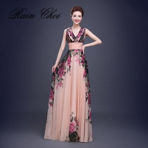 Flower Pattern Floral Print Chiffon Prom Dress Gown Party Long Evening Dresses 2020