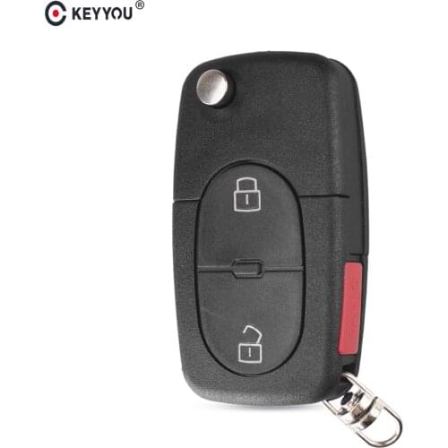 KEYYOU 2 +1 Panic Folding Flip Remote Key Shell Fit For Audi A3 A4 S4 Uncut Blade Fob Case Cover 3 Buttons