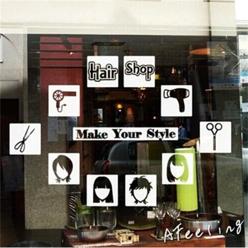Hair barber shop store salon window wall sticker door window decoration sticker make your style advertising poster sticker