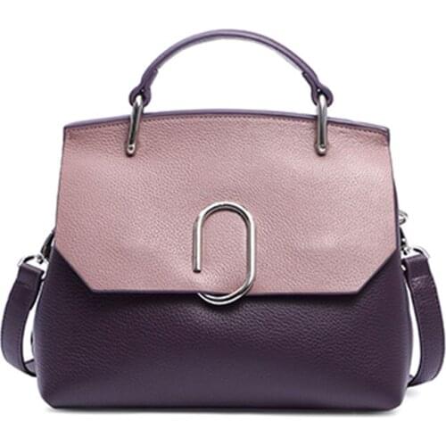 Bag female 2021 new summer messenger bag, contrast leather top layer cowhide shell bag, portable, versatile and fashionable