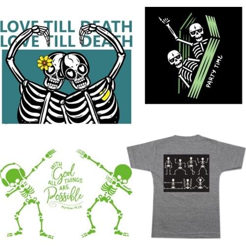 Skull Patches Letter Thermal Stickers on Clothes Iron-on Transfers for Clothing Thermoadhesive Patch Diy Music Applique Punk