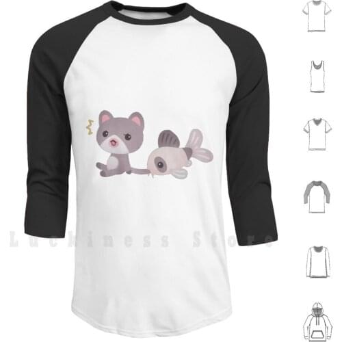 Cat And Catfish Hoodie Long Sleeve Cat Catart Kawaii Cute Fish Fresh Water Catfish Corydoras Panda Tropical Fish