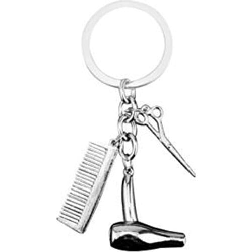 Creative Hair Dryer Comb Scissors Pendant Keychain Car Key Ring Jewelry Dropshipping