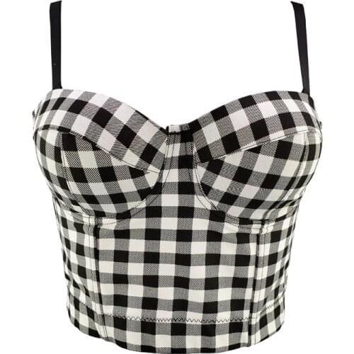 To Wear Out Bra Plaid Women Tops Fashion Lace Sexy Crop Top Vest Summer Push Up Bralette Female Corset Tops Clothes Ropa Mujer