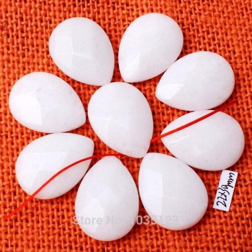 High Quality 22x30mm Natural White Jades Faceted Drop Shape Loose Gems Beads Strand 10Pcs DIY Creative Jewellery Making w3137