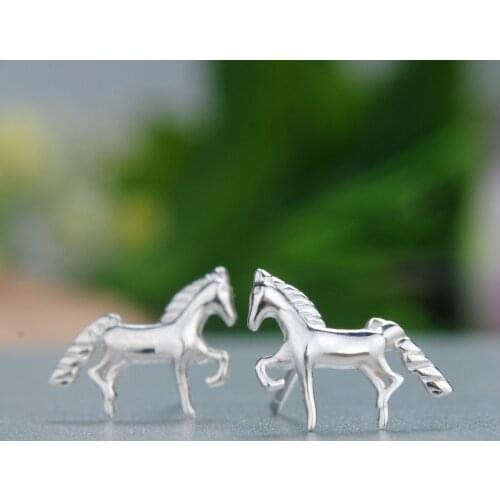 Cute Female Small Horse Animal Earrings 925 Sterling Silver Stud Earrings For Women Vintage Minimalist Wedding Earrings