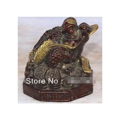 Free shipping Marked Bronze Gilt Wealth YuanBao Money Jin Chan Gold Cicada Spittor Coin Statue