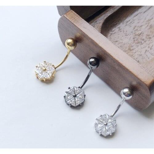 1pc Bohemia Surgical Steel Cubic Zirconia Flower Belly Piercing Bars Button Rings Navel Ring Fashion Piercing Ombligo