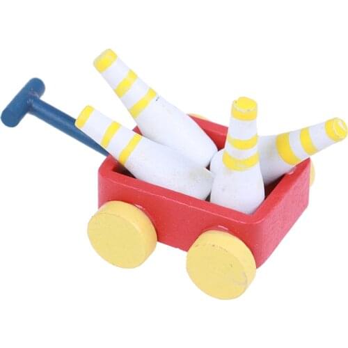 1pc Wooden Bowling Trolley Scale 1:12 Dollhouse Miniature Model Outdoor Toy Accessories