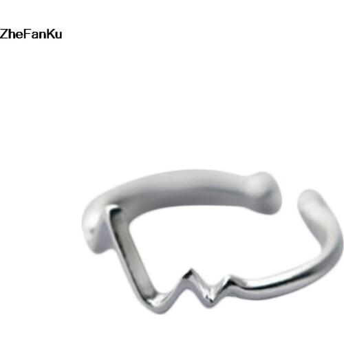 1Pc Silver Plated Jewelry ECG Rings For Women Ajdustable Silver Plated Wave Rings For Girls Party Gifts