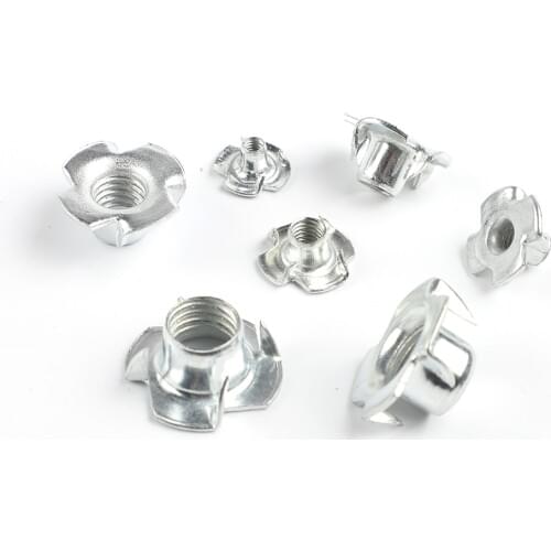 10pcs/lot M3 M4 M5 M6 M8 M10 Zinc Plated Four Claws Nut Speaker Nut T-nut Blind Pronged Tee Nut Furniture Hardware