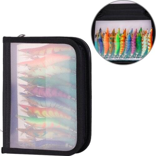 10 Pcs/set 12g/14g/19g Fishing Artificial Bait Shrimp Jig Hook 3D Eyes Luminous Octopus Lures Jigging Squid Bait Hook With Bag