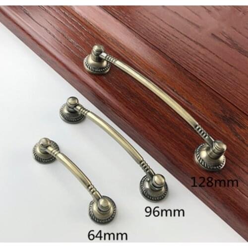 64 96 128mm American retro simple antique brass kitchen cabient dresser door handle bronze drawer cupboard tv cabinet knob pull