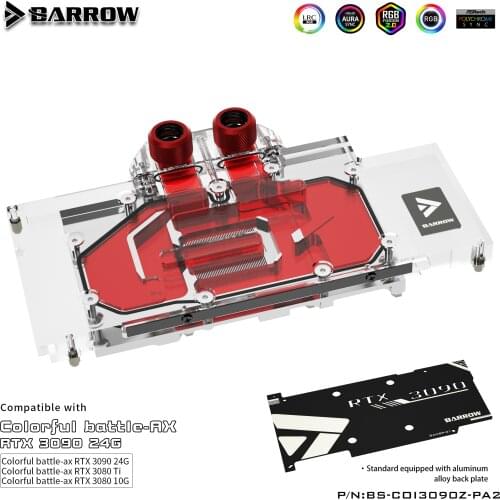 Barrow 3090 3080 GPU Water Block for Colorful BATTLEAX 3090/3080, Full Cover 5v ARGB GPU Cooler, BS-COI3090Z-PA