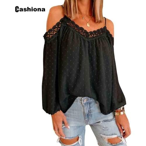 Long Sleeve Basic Top Pullovers Women Casual Shirt Patchwork Lace Dot Blouse 2021 Summer Loose Shirt Blusas Sexy Femme Clothing