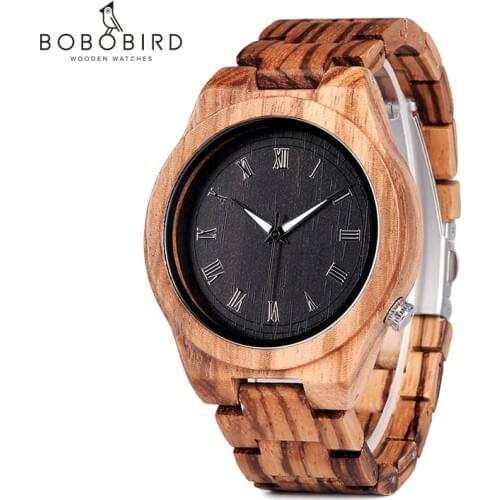 BOBO BIRD Mens Watches Timepieces Top Brand Luxury Watch All Zebra Wood Quartz Wristwatches for Male as Gift V-M30