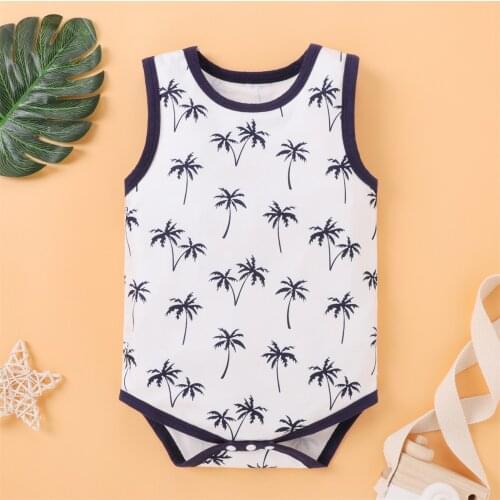 Newborn Infant Bodysuit Baby Boys Girls Sleeveless Jumpsuit Letter Cartoon Printing Romper 2021 Summer Toddler Baby Clothing