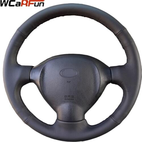 WCaRFun Hand-Stitched Steering Cover Black Leather Car Steering Wheel Cover for Old Hyundai Santa Fe