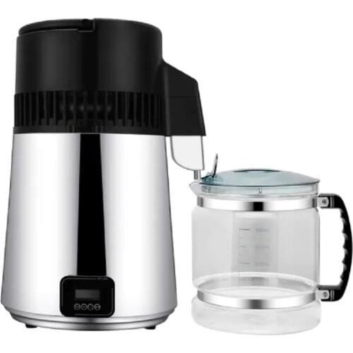 4L Water Distiller 750W Stainless Steel with Bottle Food-Grade Outlet Glass Container Water Distiller Machine