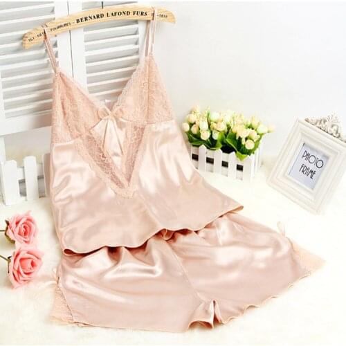 Fdfklak Womens Home Clothes Pyjama Femme Sexy Sleepwear Sleeveless Strap Nightwear Lace Pajamas Suit Summer New Sleep Wear