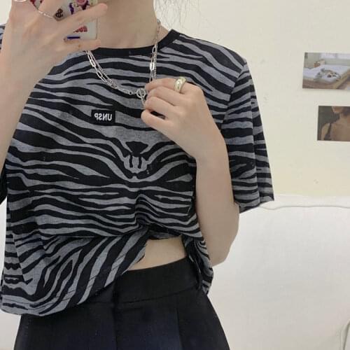 Y2k top zebra print short-sleeved t-shirt harajuku vintage style loose wild short top summer aesthetic t shirt блузка женская