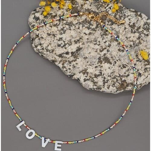 Go2Boho Beaded Necklace Choker For Women Shell LOVE Pendant Jewelry Boho Miyuki Rainbow Necklaces Glass Beads Collares Femme