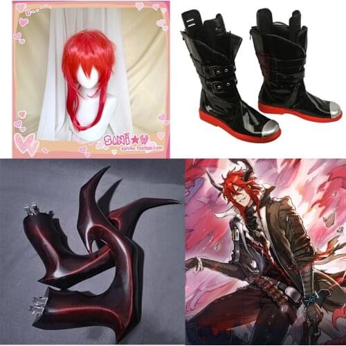 Anime Arknights Sesa Wigs headwear shoes men women Cosplay horns Hand-Making Halloween cosplay wig Horns shoes Props One size