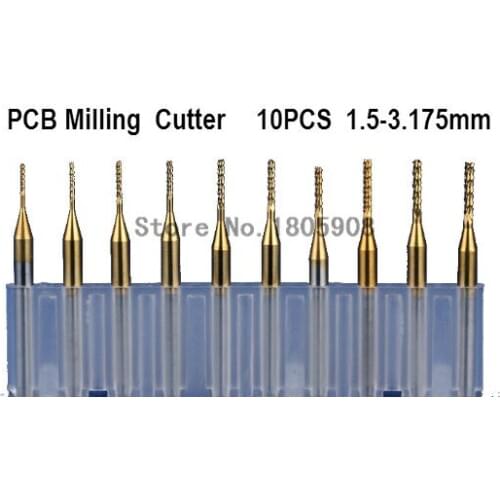 Free Shipping 10pcs 1.5mm to 3.175mm Titanium Coated Carbide Engraving Bit CNC/PCB Machine Milling Cutter,PCB tools