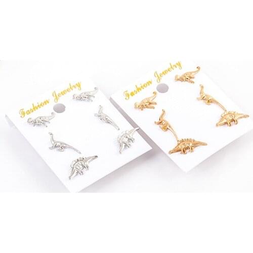 Creative Dinosaur Ear Stud Female Girls Lovely Animal Dragon Earring Punk Classic Metal Gold Silver Color Earring Jewelry